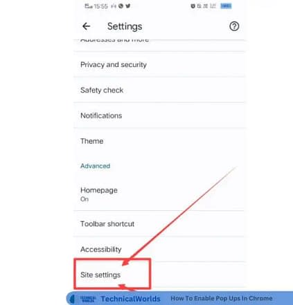 click on site settings option.