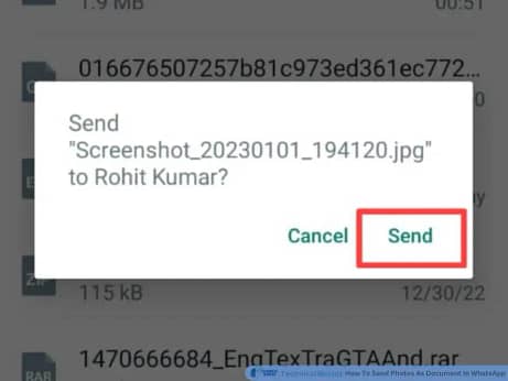 A screenshot highlighting send button by square 