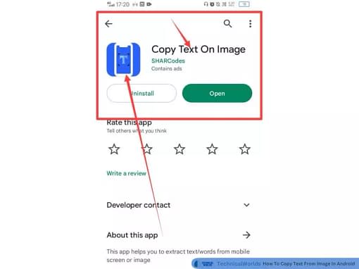 Copy Text on image in playstore
