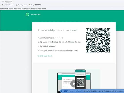 WhatsApp Web page with QR code