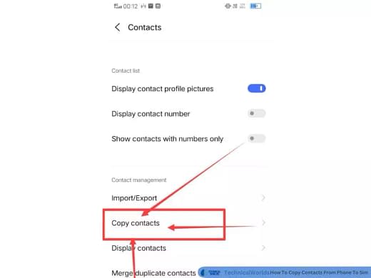 Now click on the fifth option "copy contacts".