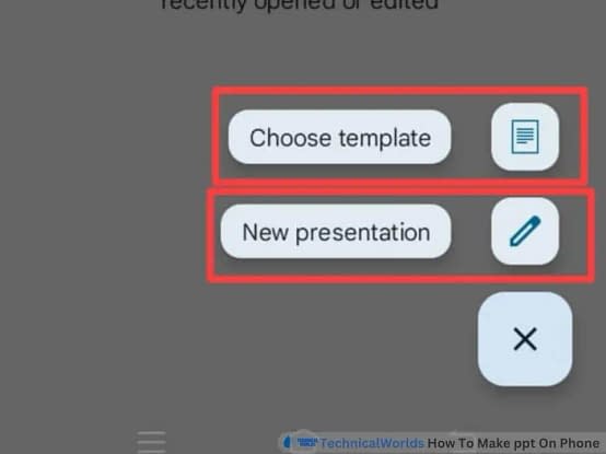 On clicking + you will see two options first Choose template and second new presentation.