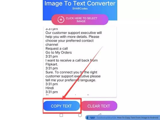 click on Copy text.