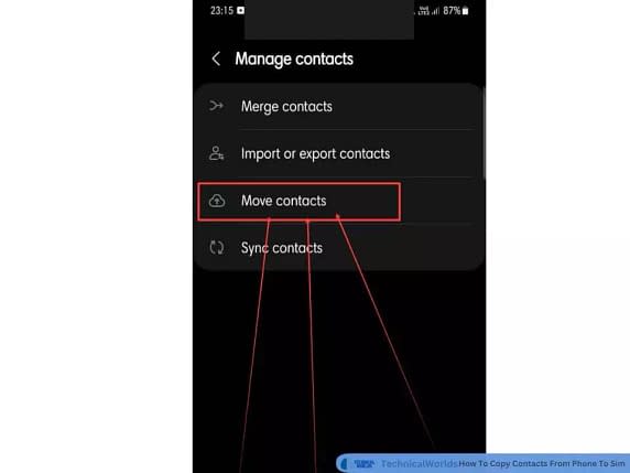 Now click on the Third option "Move contacts".
