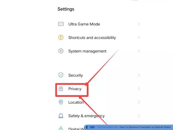 click on privacy option.