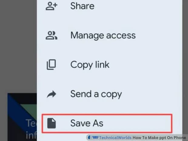 After clicking on share & save, click on the fifth option save AS.